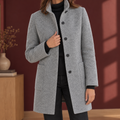 Mantel Damen grau gerade mit Knopfleiste und Taschen - 1 - Atelier-Zofia