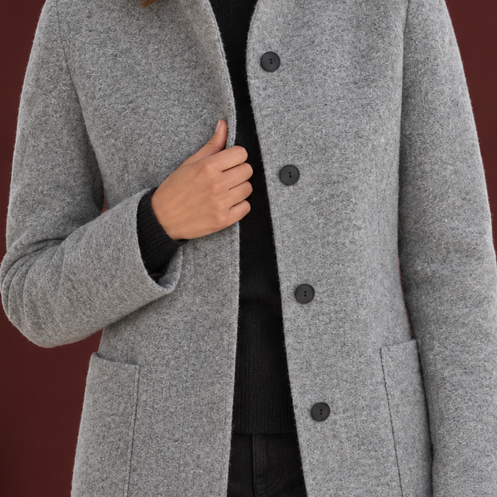 Mantel Damen grau gerade mit Knopfleiste und Taschen - 2 - Atelier-Zofia