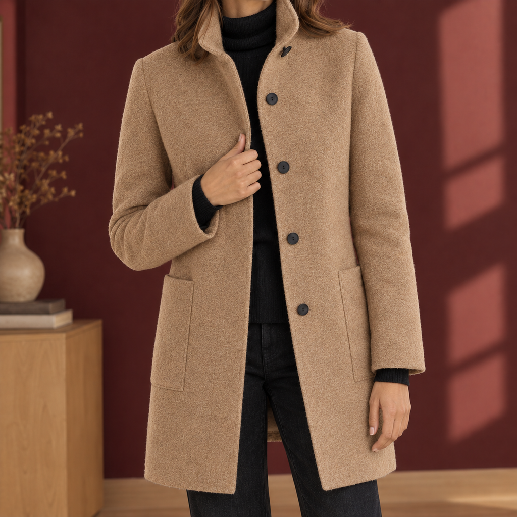 Mantel Damen grau gerade mit Knopfleiste und Taschen - 3 - Atelier-Zofia