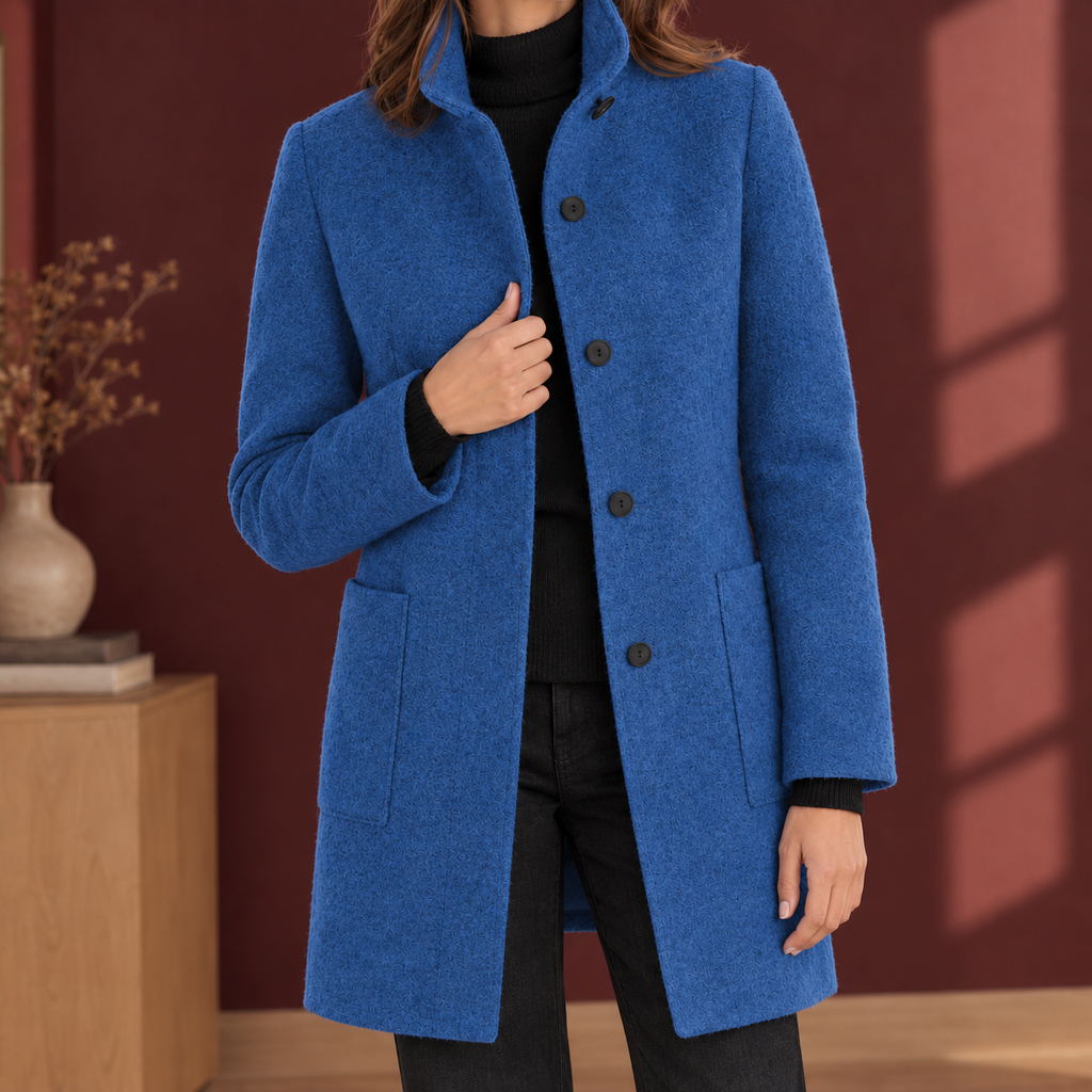 Mantel Damen grau gerade mit Knopfleiste und Taschen - 4 - Atelier-Zofia