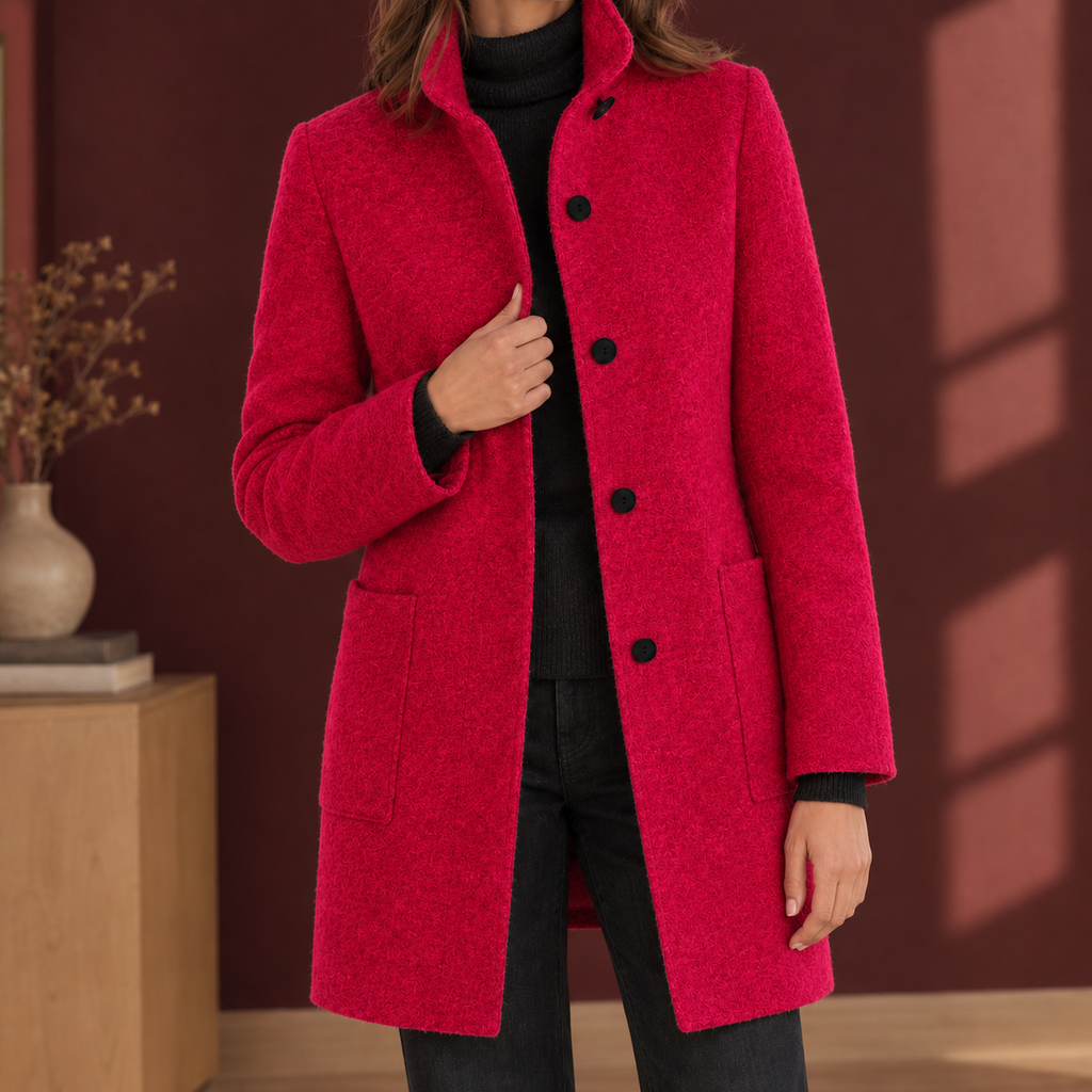 Mantel Damen grau gerade mit Knopfleiste und Taschen - 6 - Atelier-Zofia