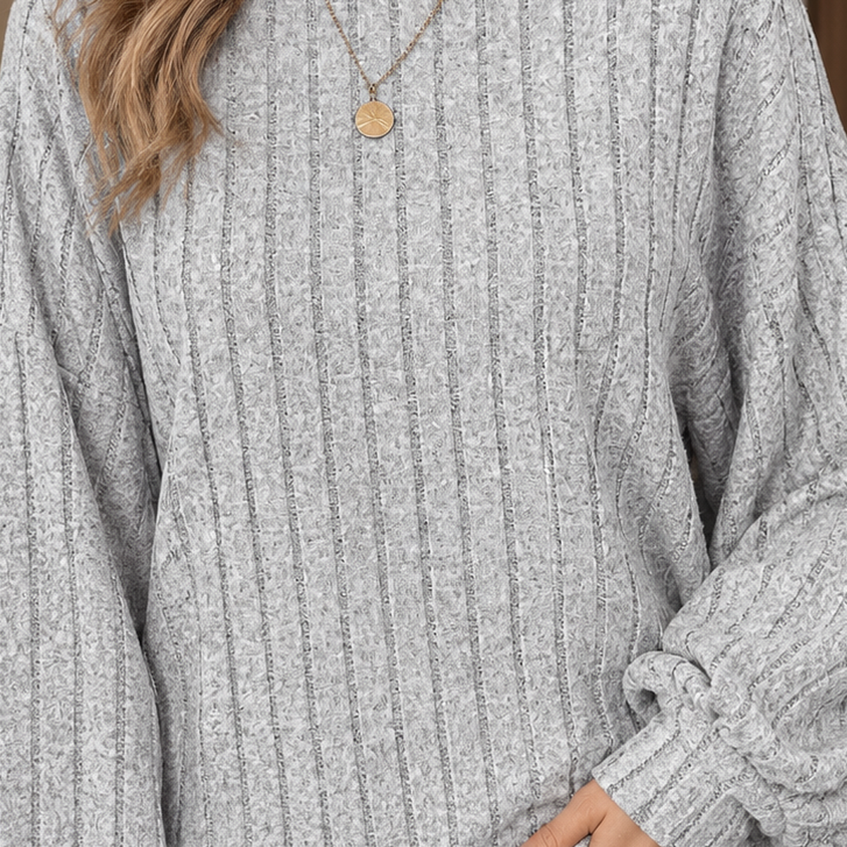 Pullover Damen grau mit weitem Schnitt und langen Ärmeln - 2 - Atelier-Zofia