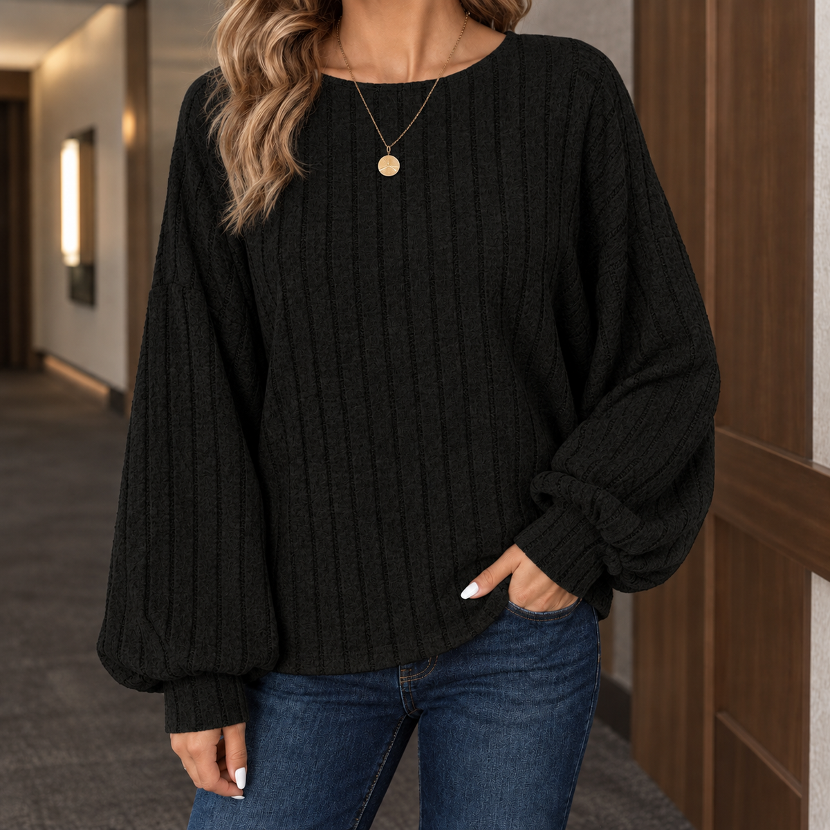 Pullover Damen grau mit weitem Schnitt und langen Ärmeln - 4 - Atelier-Zofia