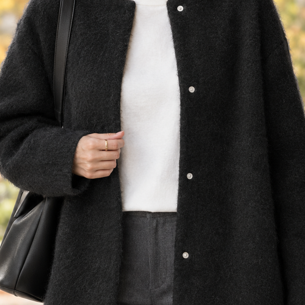 Cardigan Damen schwarz weit mit Knopfverschluss - 2 - Atelier-Zofia
