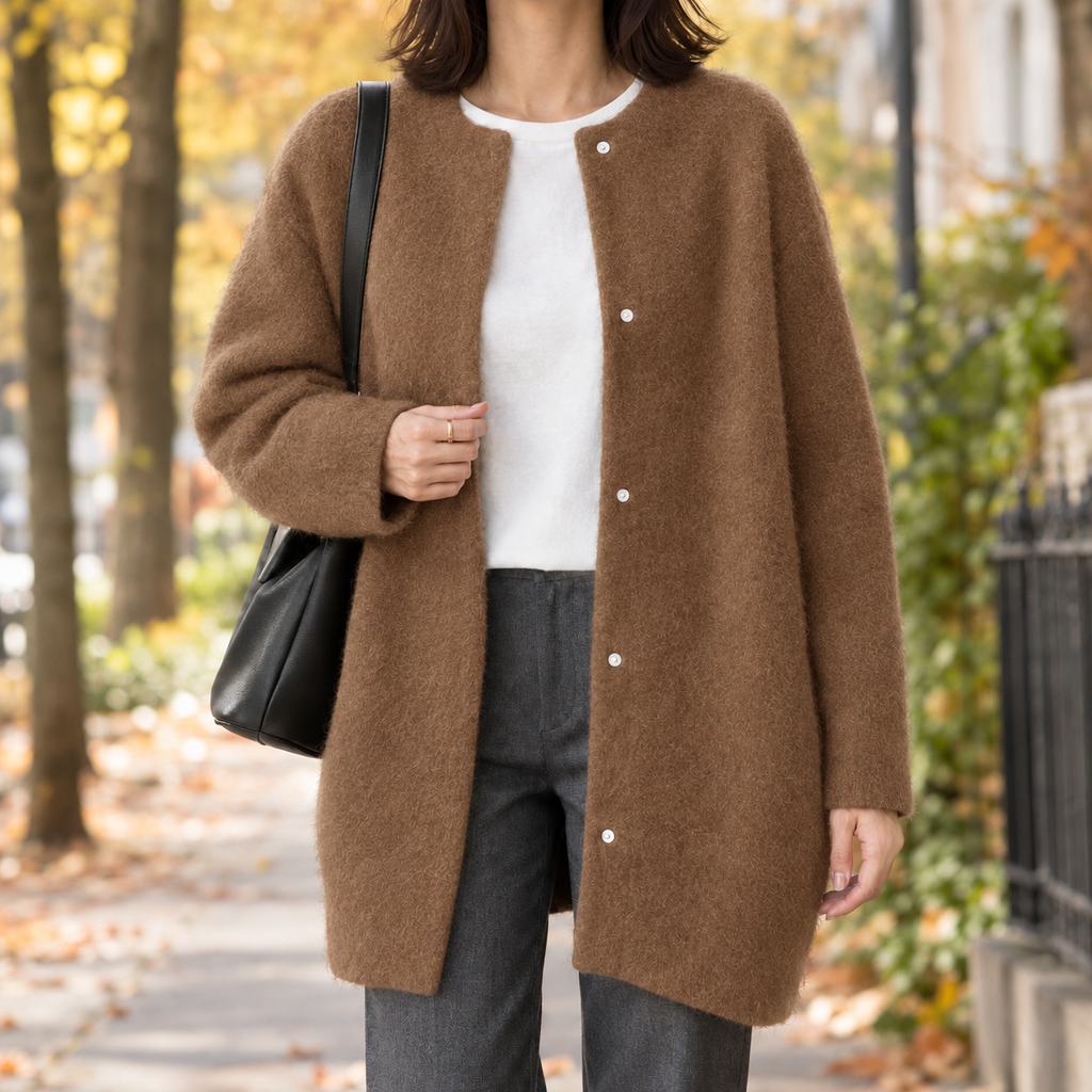 Cardigan Damen schwarz weit mit Knopfverschluss - 4 - Atelier-Zofia