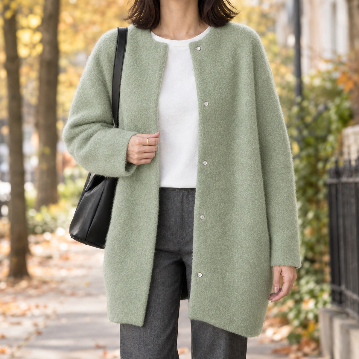 Cardigan Damen schwarz weit mit Knopfverschluss - 6 - Atelier-Zofia