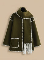 Jacke Damen beige weit mit Fransen und Knopfleiste - 1 - Atelier-Zofia