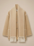 Jacke Damen beige weit mit Fransen und Knopfleiste - 3 - Atelier-Zofia