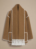 Jacke Damen beige weit mit Fransen und Knopfleiste - 4 - Atelier-Zofia