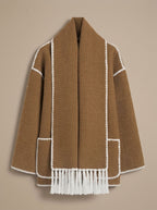 Jacke Damen beige weit mit Fransen und Knopfleiste - 4 - Atelier-Zofia