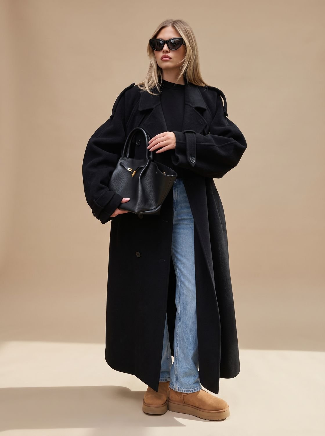 Trench Coat Damen schwarz mit Gürtel und lockerer Passform - 1 - Atelier-Zofia