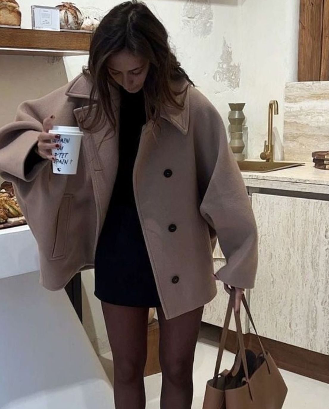 Jacke Damen beige oversized mit Knopfverschluss - 9 - Atelier-Zofia