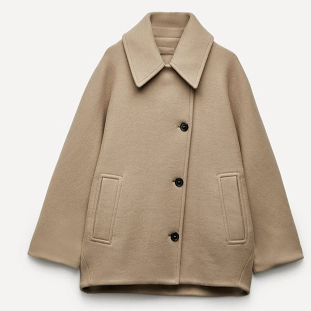 Jacke Damen beige oversized mit Knopfverschluss - 16 - Atelier-Zofia