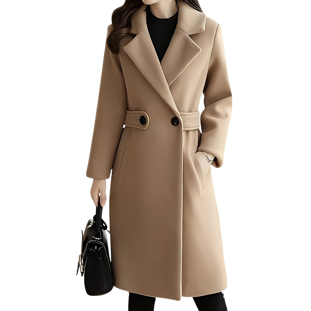 Mantel Damen beige tailliert mit Knopfdetails - 1 - Atelier-Zofia