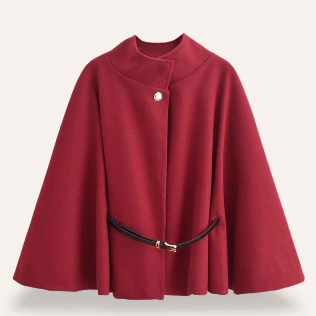 Mantel Damen rot tailliert mit Gürtel und Knopfdetails - 2 - Atelier-Zofia