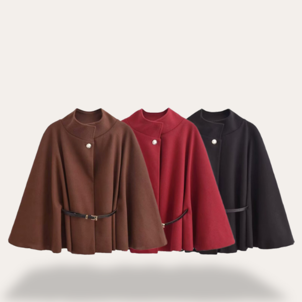 Mantel Damen rot tailliert mit Gürtel und Knopfdetails - 3 - Atelier-Zofia