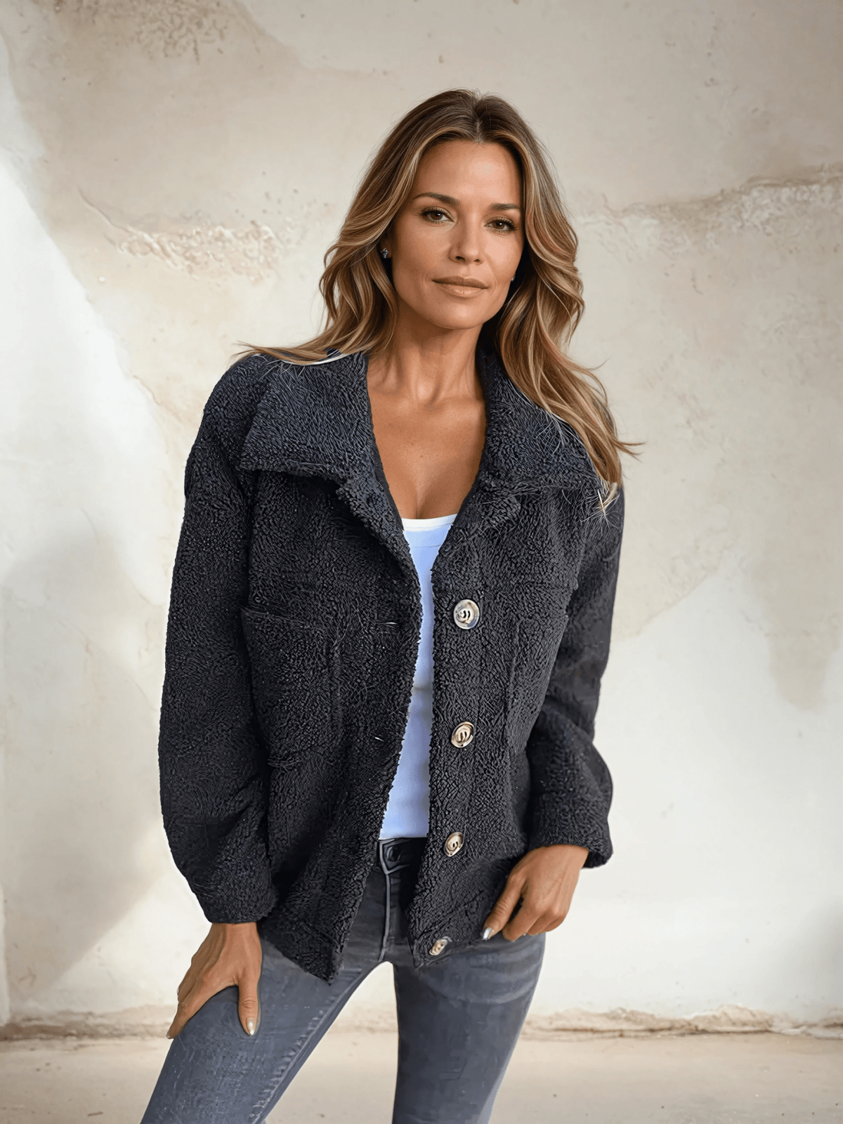Damenjacke grau lässig mit Knopfleiste und Taschen - 2 - Atelier-Zofia