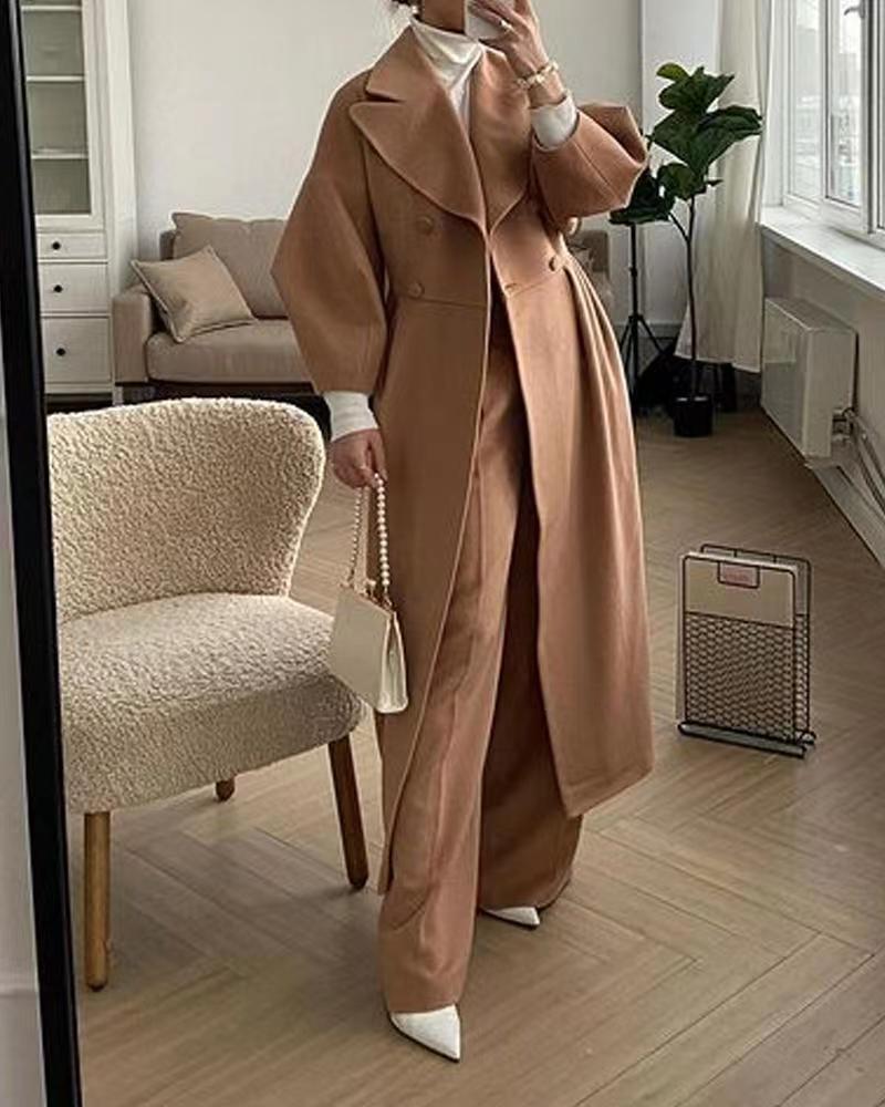 Mantel Damen blau tailliert mit langen Ärmeln und Schlitz - 5 - Atelier-Zofia