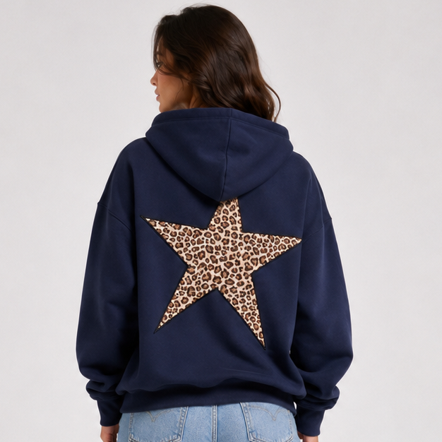 Hoodie Damen blau locker mit Sternenprint - 1 - Atelier-Zofia