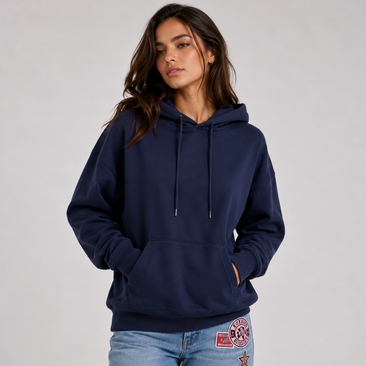Hoodie Damen blau locker mit Sternenprint - 2 - Atelier-Zofia