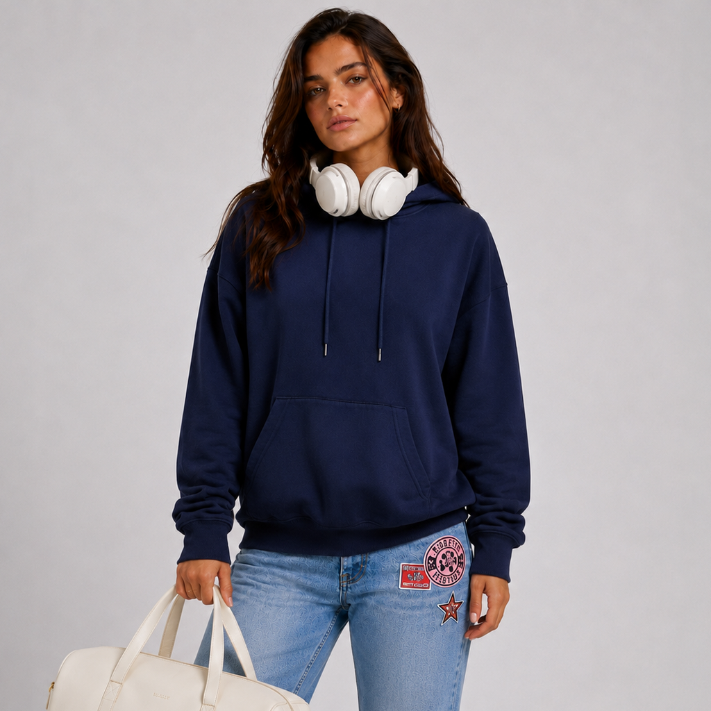 Hoodie Damen blau locker mit Sternenprint - 5 - Atelier-Zofia