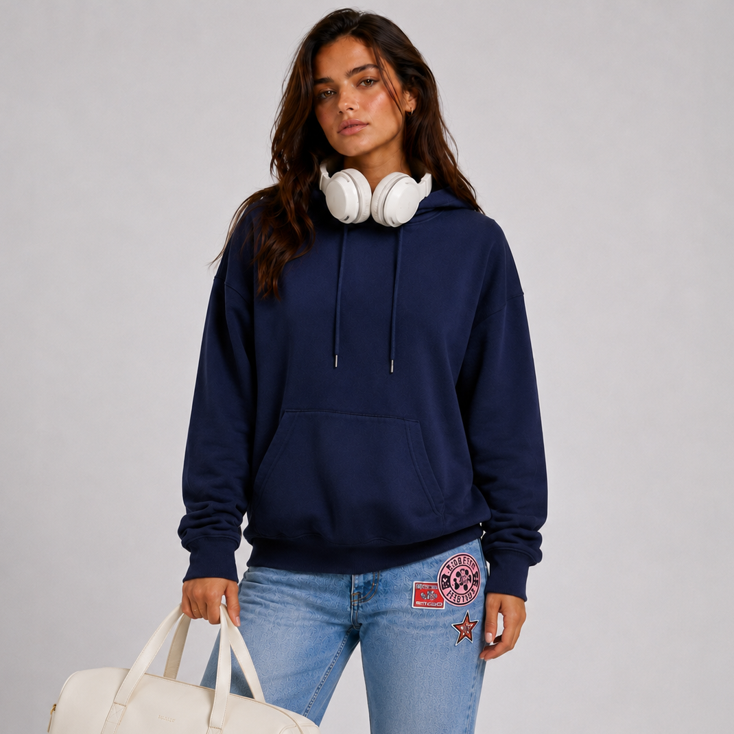 Hoodie Damen blau locker mit Sternenprint - 5 - Atelier-Zofia