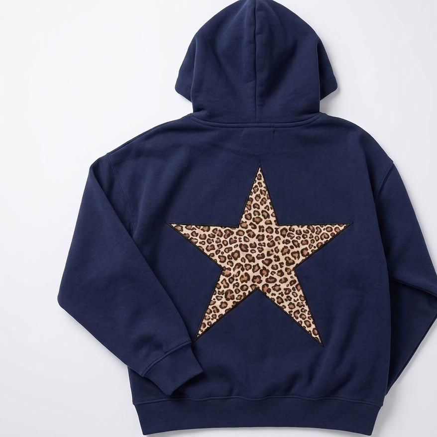 Hoodie Damen blau locker mit Sternenprint - 6 - Atelier-Zofia