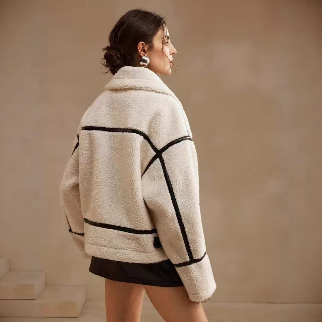 Jacke Damen beige mit hohem Kragen und Reißverschluss - 3 - Atelier-Zofia