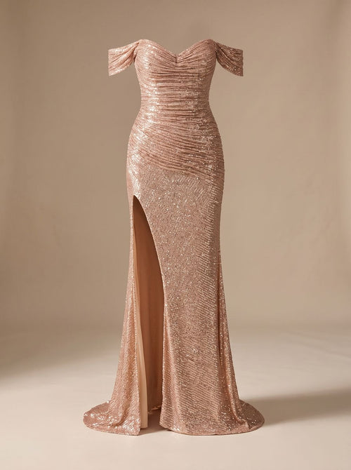 Abendkleid Damen rosa figurbetont mit V-Ausschnitt und hohem Schlitz - 2 - Atelier-Zofia