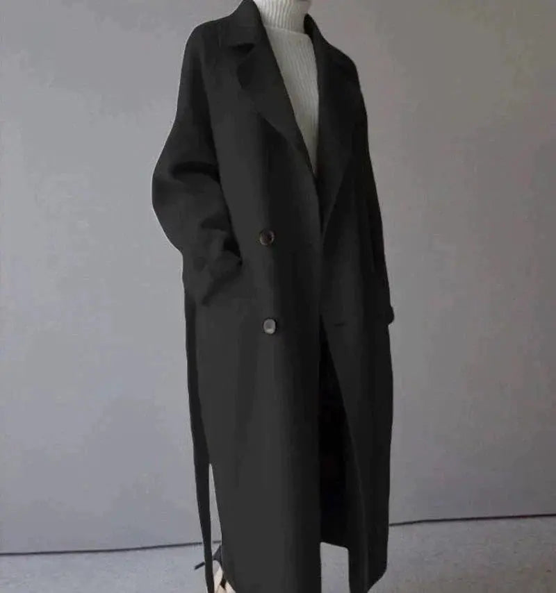 Mantel Damen beige tailliert mit Gürtel und Taschen - 6 - Atelier-Zofia