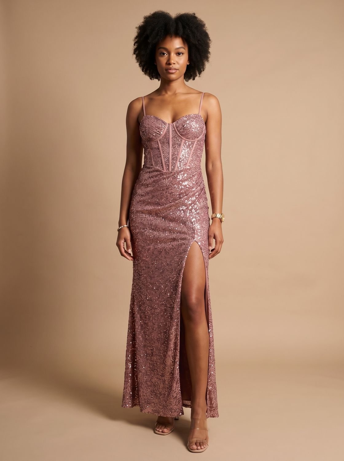 Maxikleid Damen grün figurbetont mit Herz-Ausschnitt und hohem Beinschlitz - 5 - Atelier-Zofia