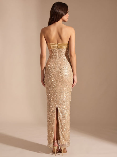 Abendkleid Damen gold figurbetont mit schulterfreiem Design - 2 - Atelier-Zofia