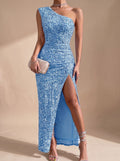 Abendkleid Damen blau figurbetont mit hohem Schlitz - 5 - Atelier-Zofia