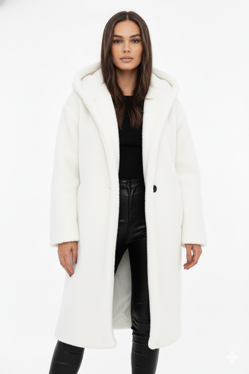 Mantel Damen schwarz oversize mit Kapuze und Teddy-Design - 4 - Atelier-Zofia