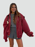 Jacke Damen rot oversized mit praktischen Taschen - 1 - Atelier-Zofia
