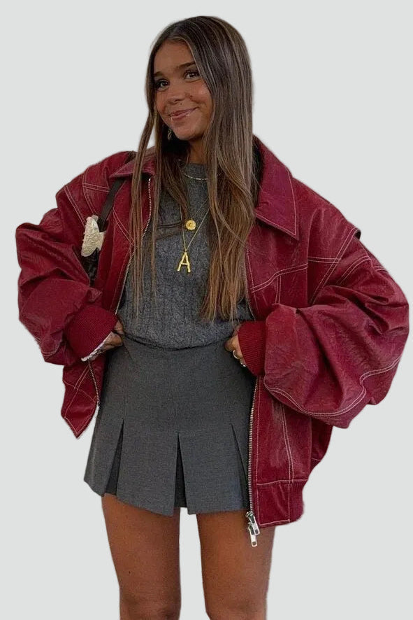 Jacke Damen rot oversized mit praktischen Taschen - 2 - Atelier-Zofia