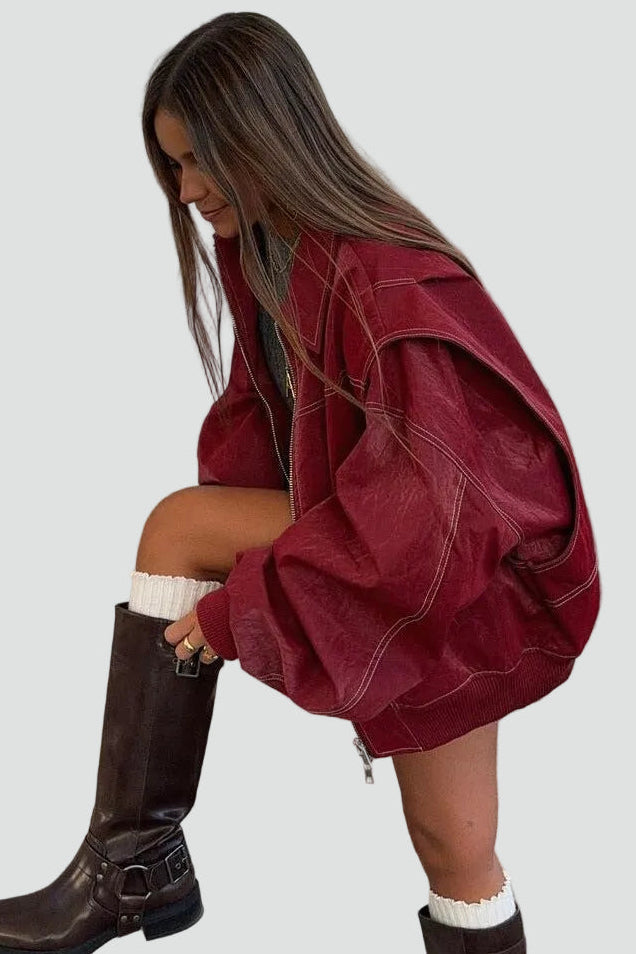 Jacke Damen rot oversized mit praktischen Taschen - 4 - Atelier-Zofia