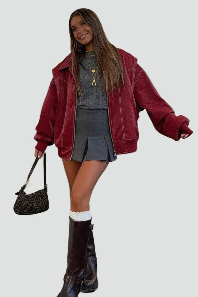 Jacke Damen rot oversized mit praktischen Taschen - 5 - Atelier-Zofia