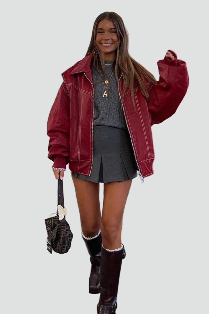 Jacke Damen rot oversized mit praktischen Taschen - 6 - Atelier-Zofia