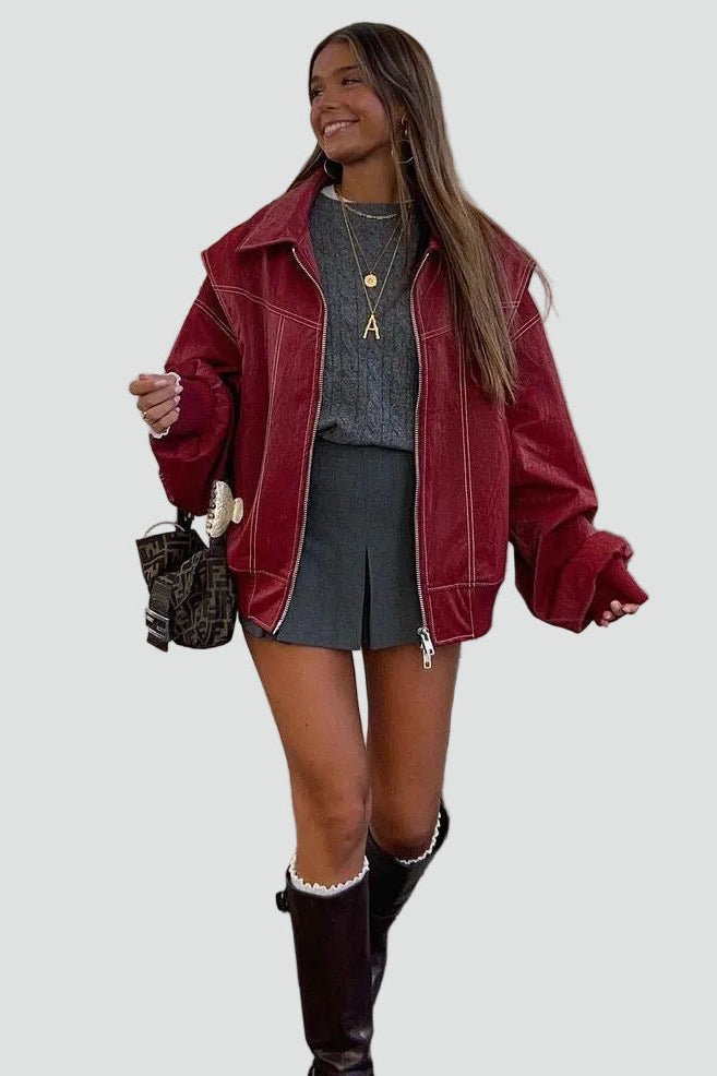 Jacke Damen rot oversized mit praktischen Taschen - 7 - Atelier-Zofia
