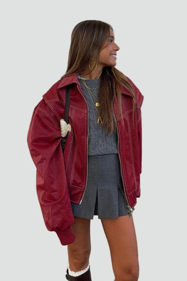 Jacke Damen rot oversized mit praktischen Taschen - 8 - Atelier-Zofia