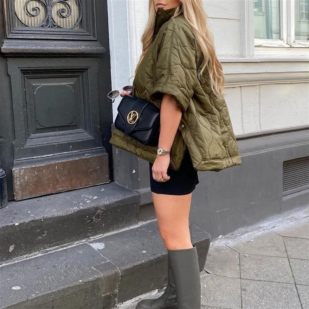 Jacke Damen olivgrün oversized mit Steppung - 2 - Atelier-Zofia