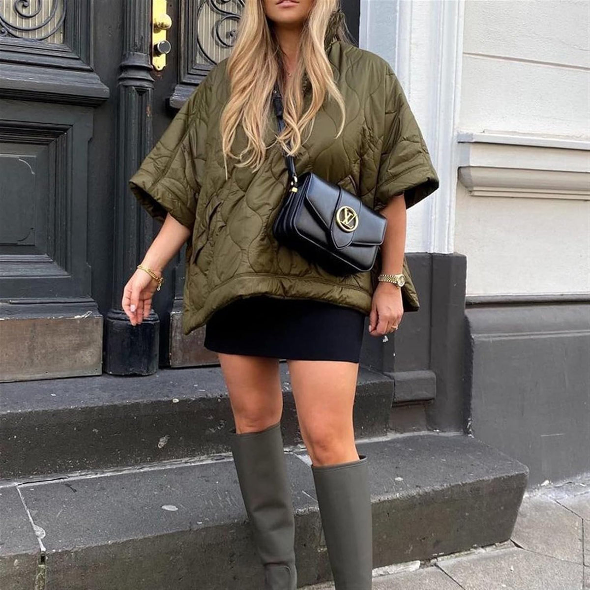 Jacke Damen olivgrün oversized mit Steppung - 4 - Atelier-Zofia