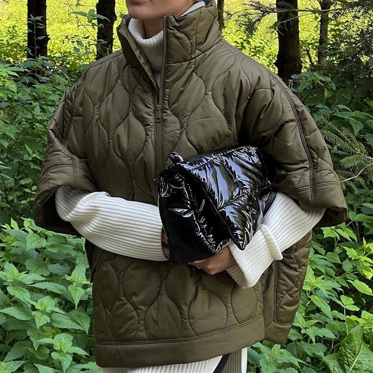 Jacke Damen olivgrün oversized mit Steppung - 5 - Atelier-Zofia