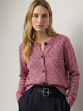 Cardigan Damen rot meliert mit Knopfleiste und Rundhalsausschnitt - 1 - Atelier-Zofia