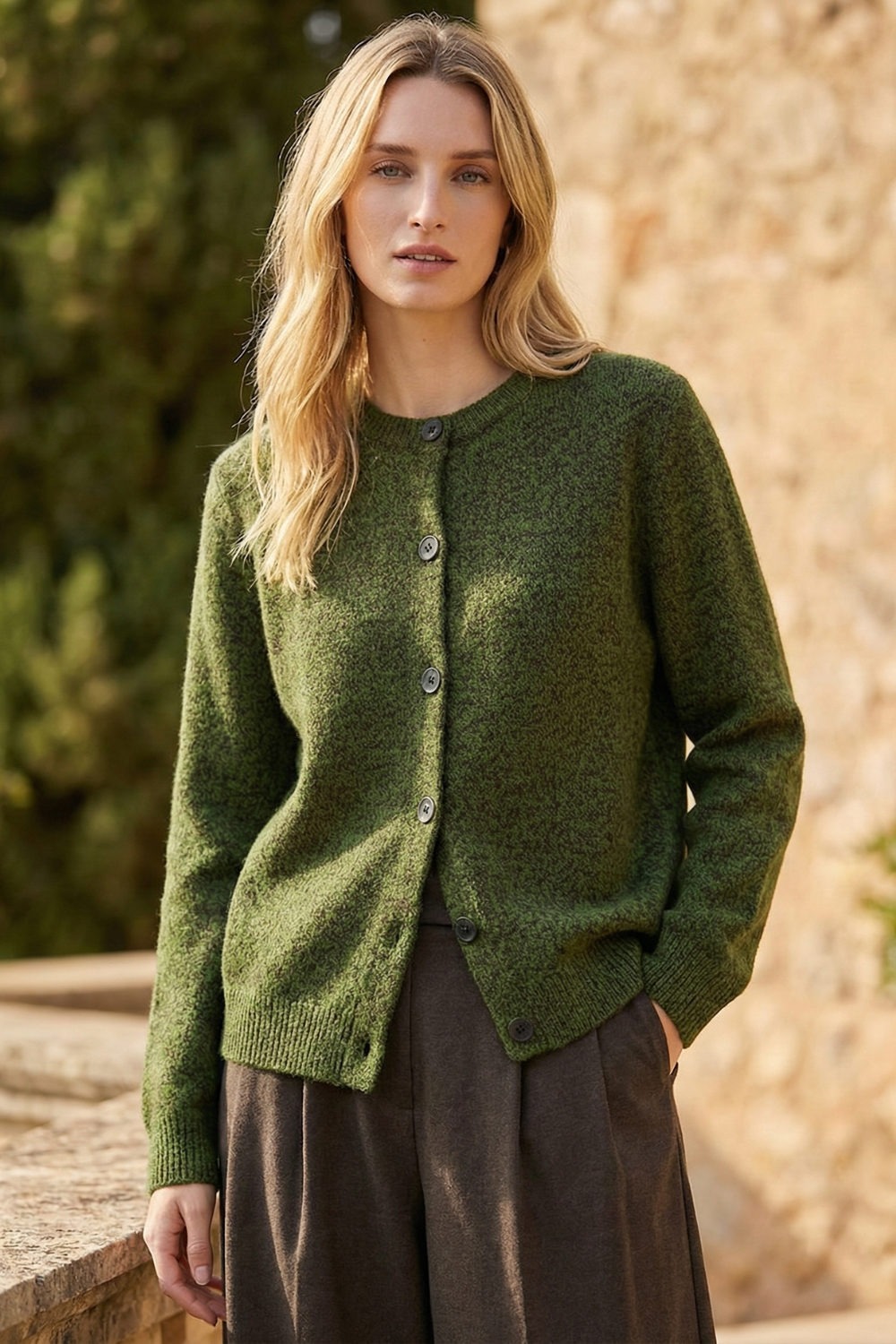 Cardigan Damen rot meliert mit Knopfleiste und Rundhalsausschnitt - 4 - Atelier-Zofia