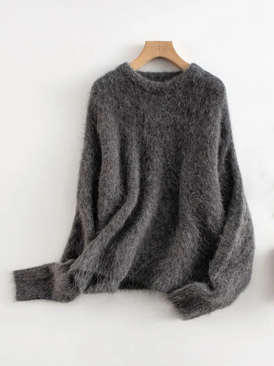 Pullover Damen grau oversize mit Rundhalsausschnitt - 2 - Atelier-Zofia