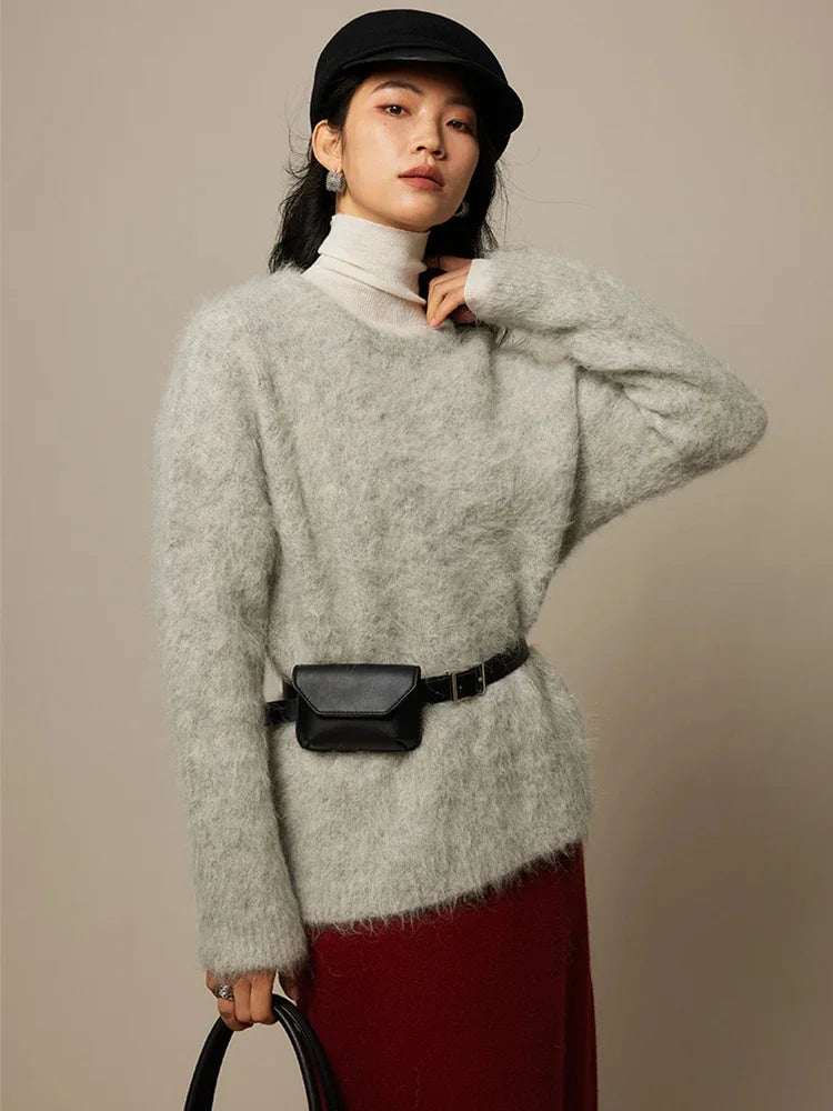 Pullover Damen grau oversize mit Rundhalsausschnitt - 3 - Atelier-Zofia