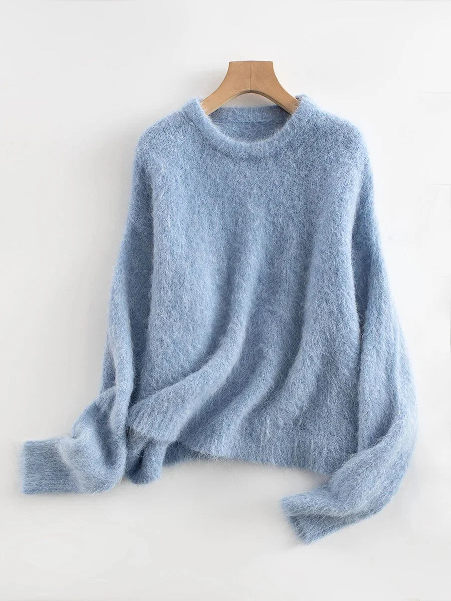 Pullover Damen grau oversize mit Rundhalsausschnitt - 5 - Atelier-Zofia