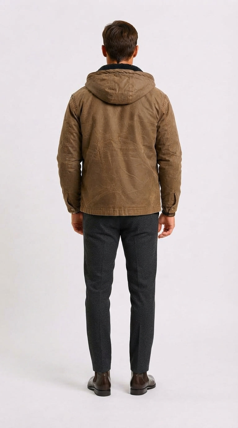 Jacke Herren braun tailliert mit Kapuze und praktischen Taschen - 3 - Atelier-Zofia
